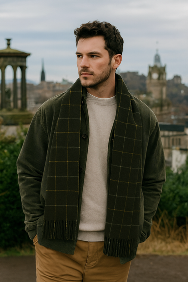 Joshua Ellis Loden Classic Tattersall Brushed Cashmere Scarf